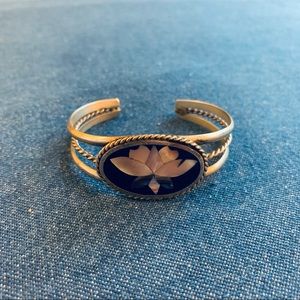 Vintage Silver Abalone Shell Bangle